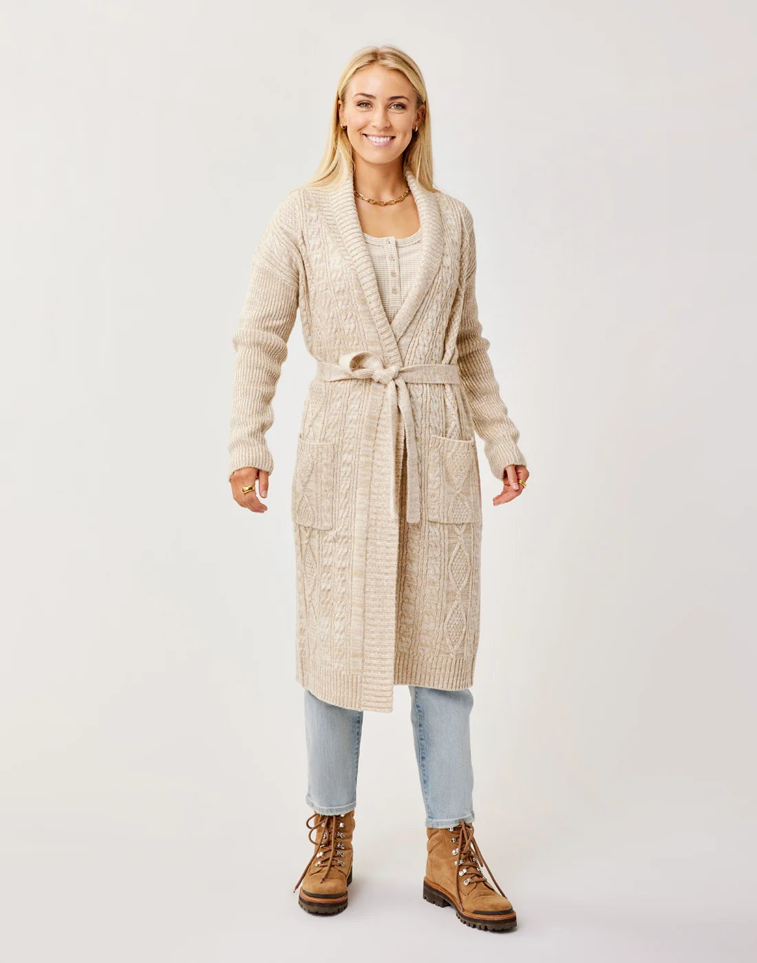 Etta Shawl Cardigan: Lt. Khaki Marl
