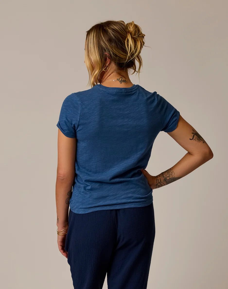 Cassidy Graphic Tee: Vintage Blue Apres
