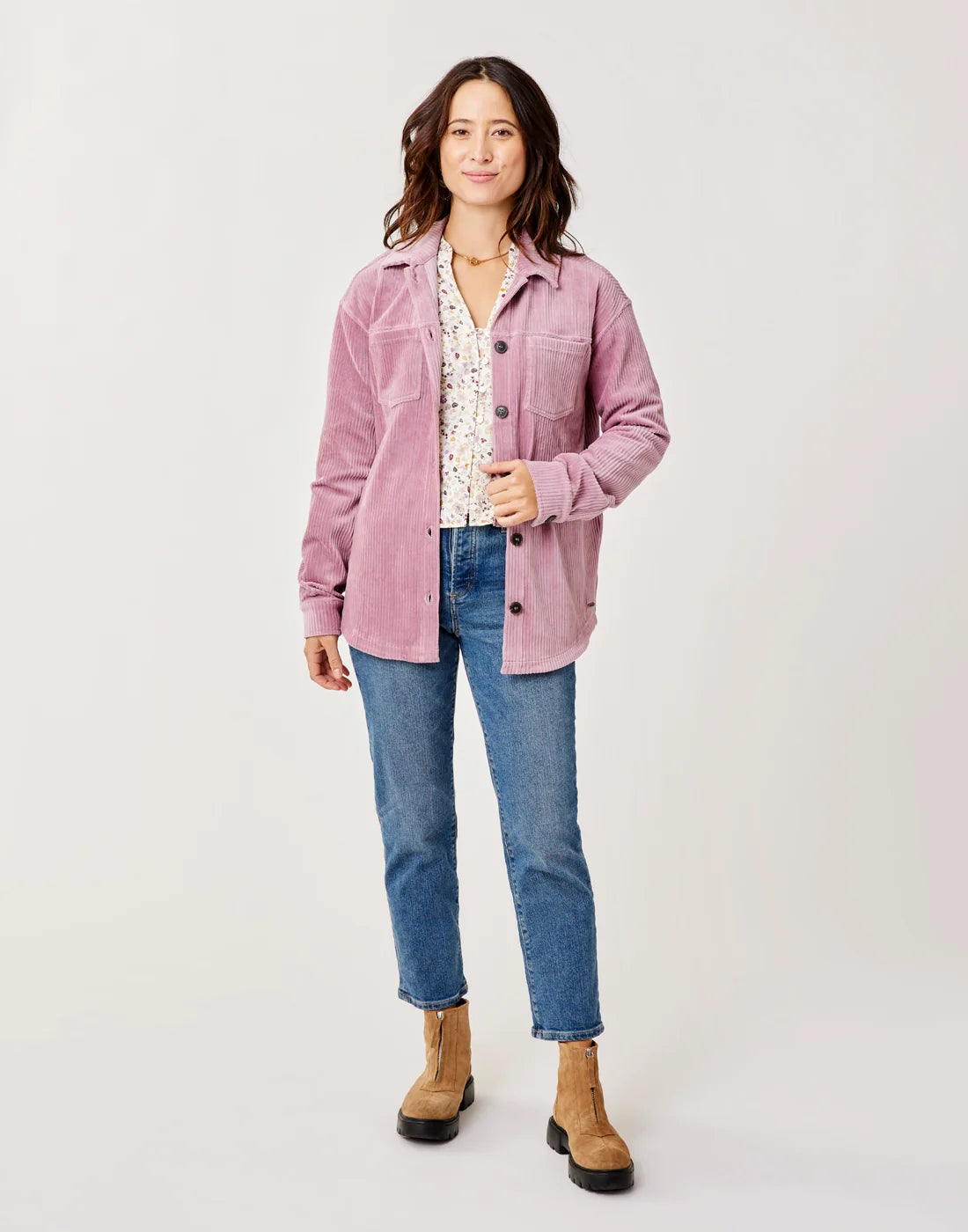 Hudson Stretch Cord Shacket: Orchid - FINAL SALE