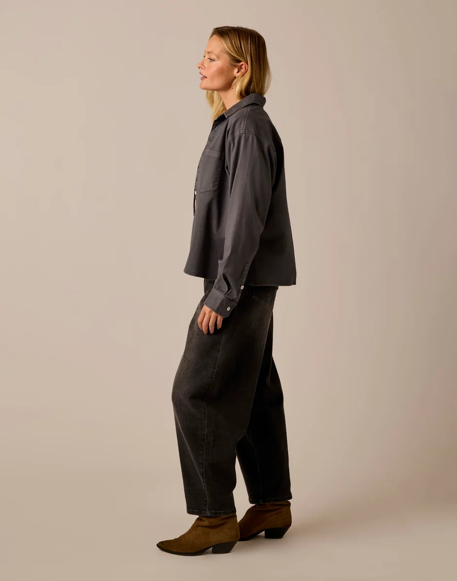 Claire Twill Shirt: Washed Black