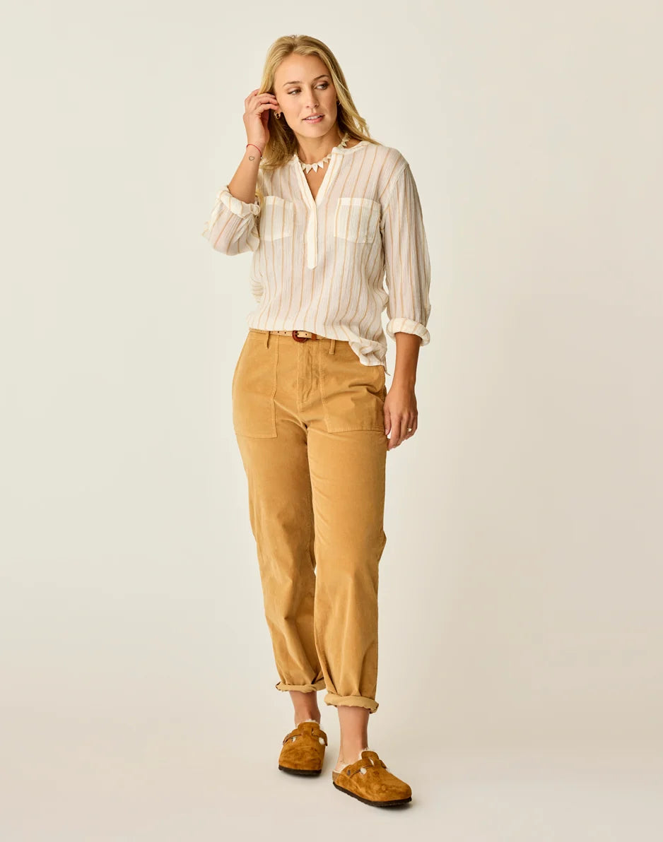 Dylan Gauze Shirt: Camel Stripe