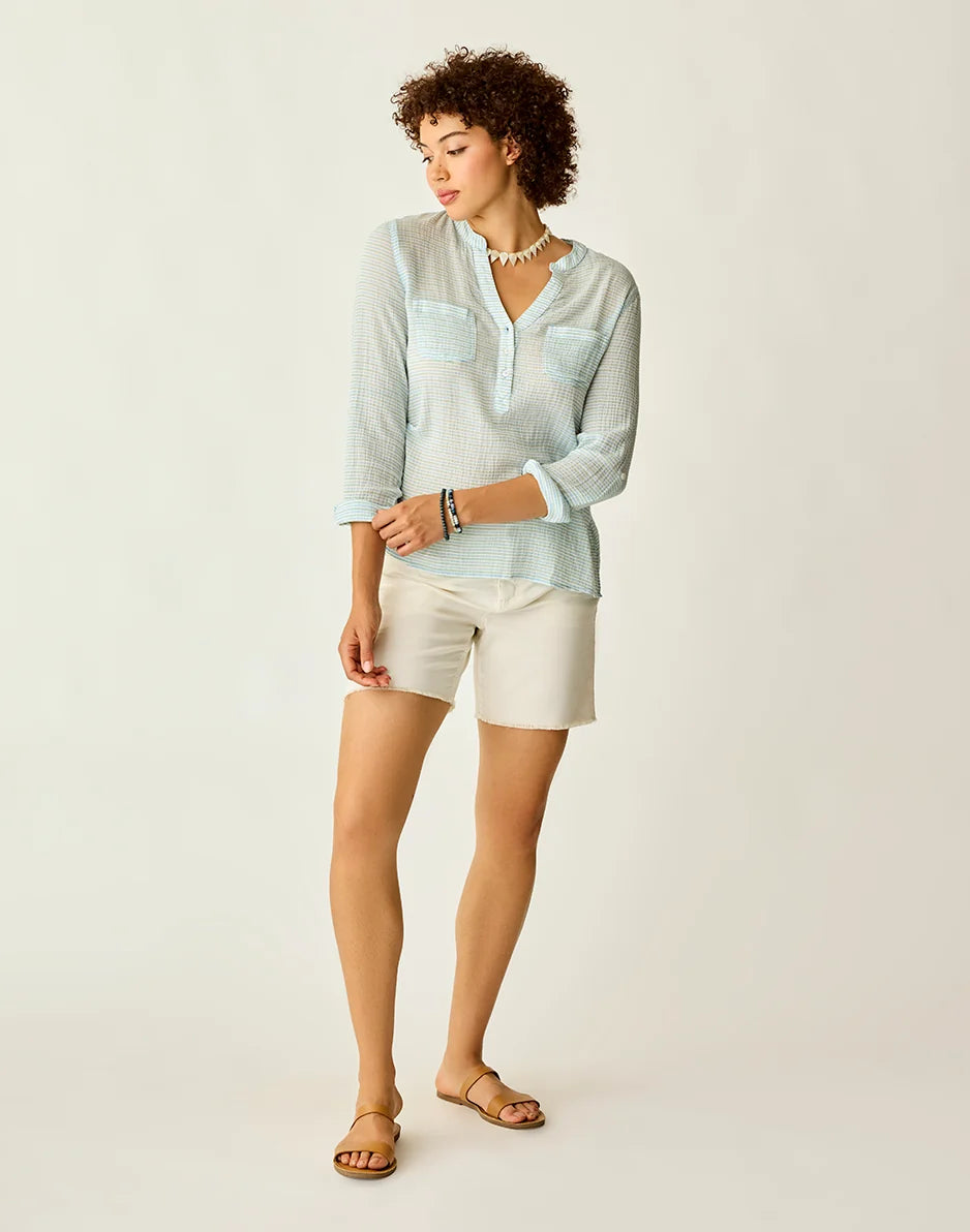Dylan Gauze Shirt: Lagoon Stripe - FINAL SALE