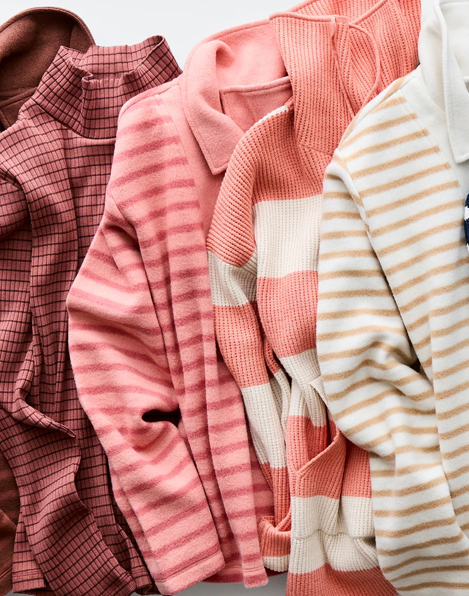 Clara Fleece Pullover: Lt. Henna Even Stripe - FINAL SALE
