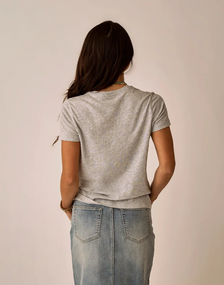 Cassidy Graphic Tee: Heather Grey Palm