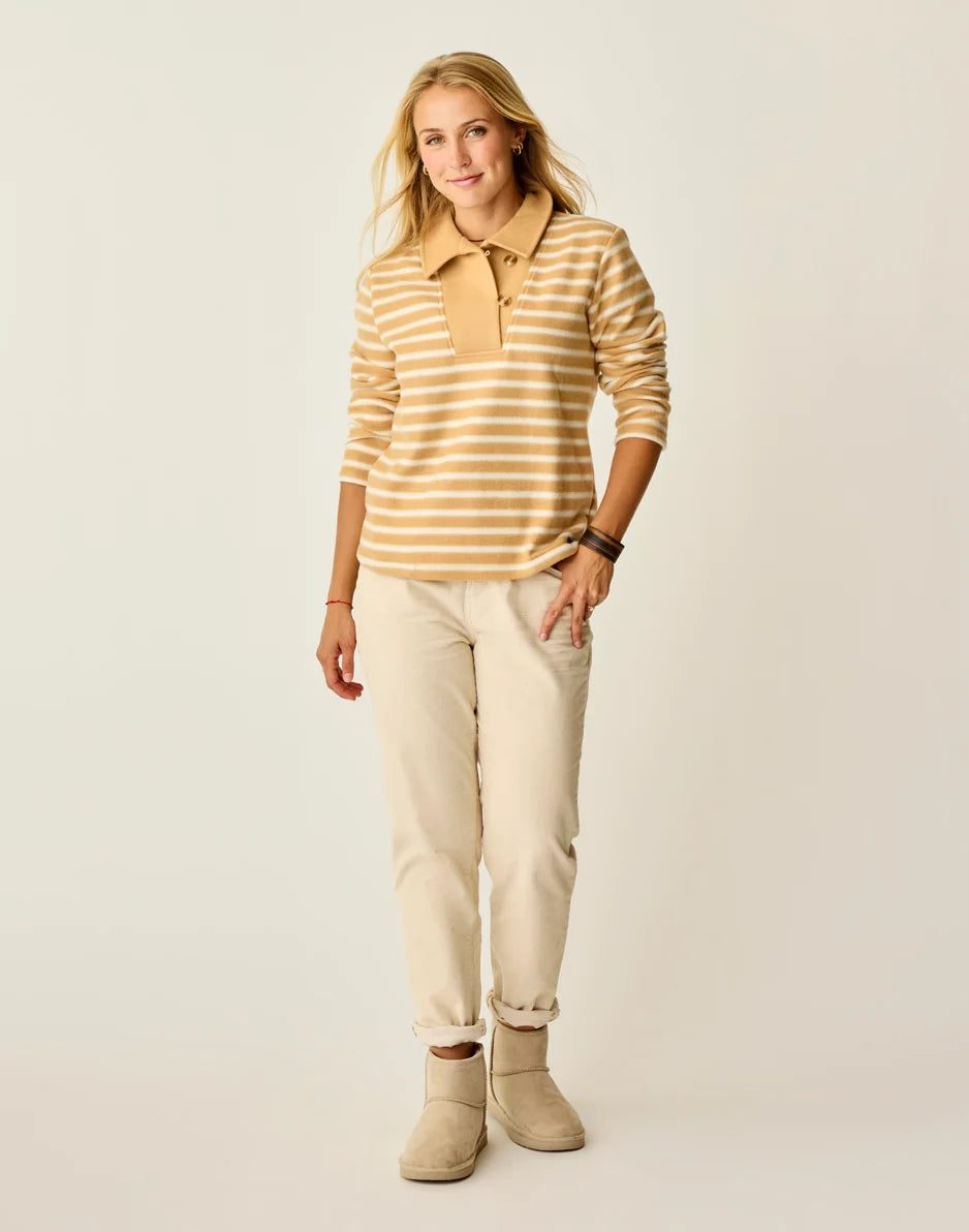 Clara Fleece Pullover: Camel Even Stripe