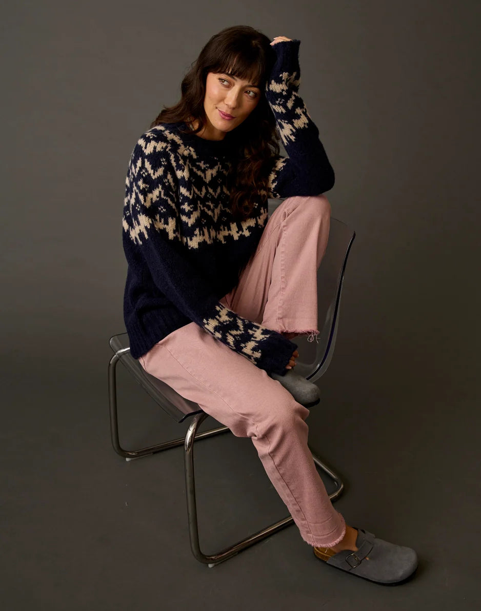Aria Fairisle Sweater: Navy Fairisle