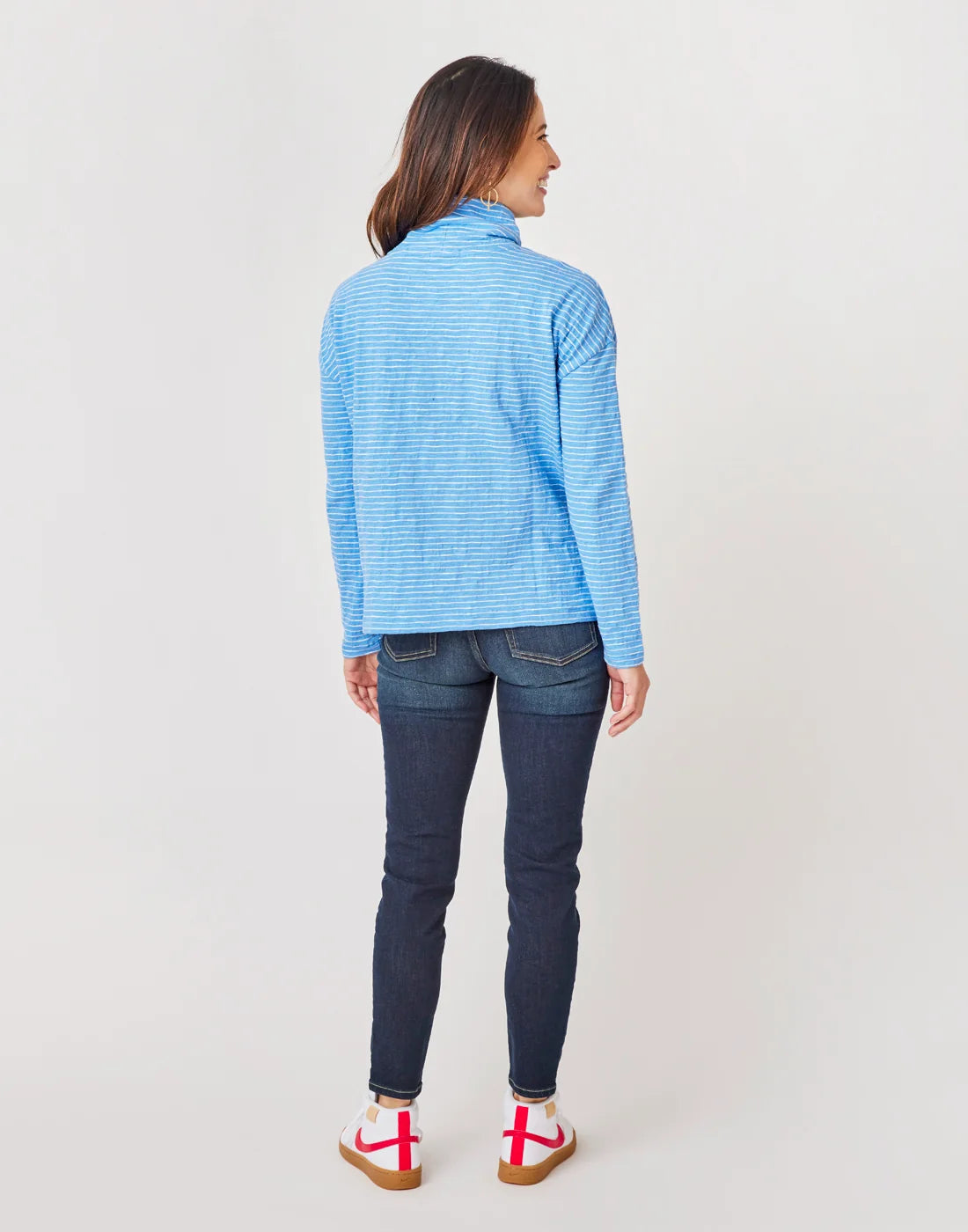 Bodie Funnel Neck: Bluebay Stripe - FINAL SALE