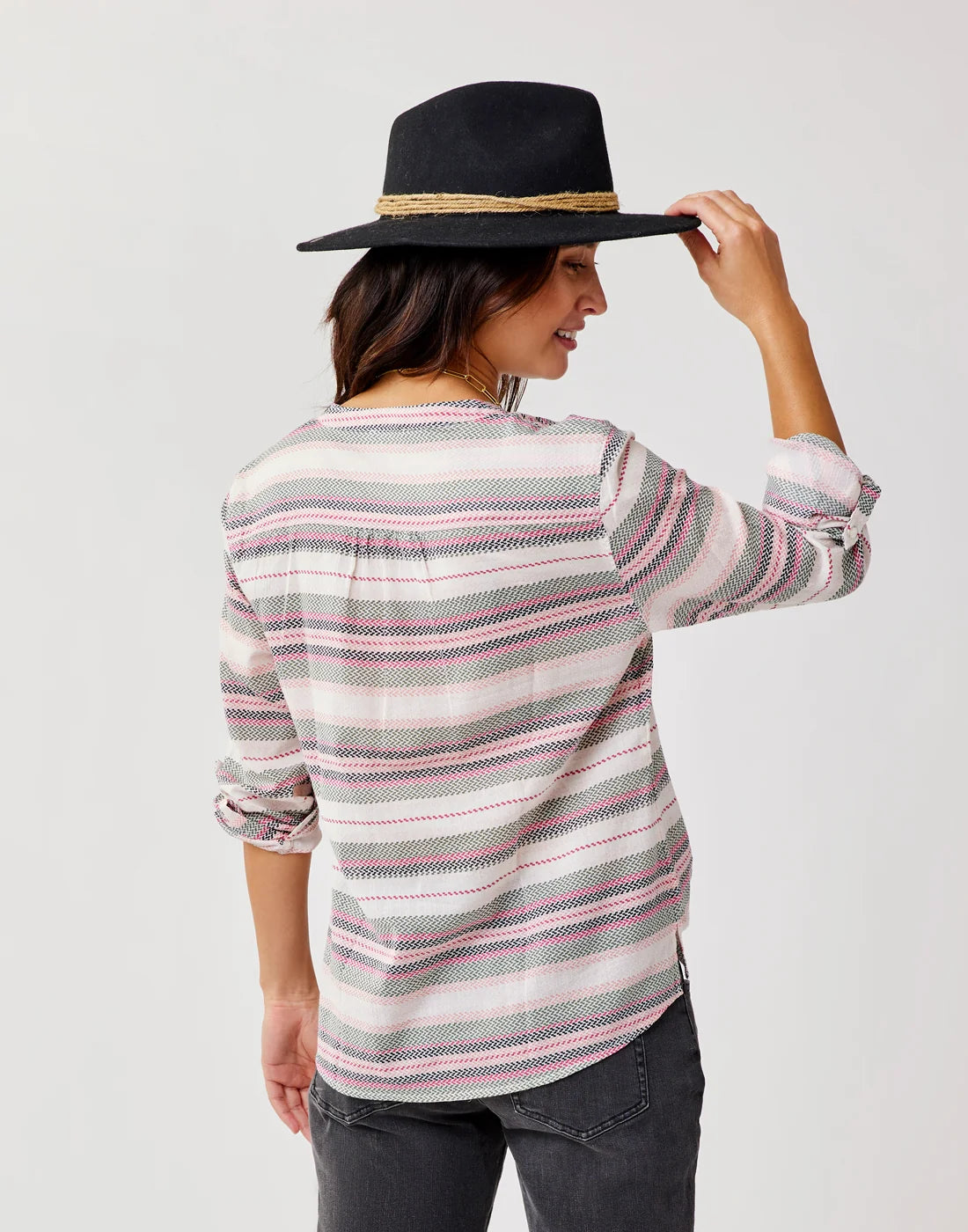 Dylan Gauze Shirt: Cloud Block Stripe