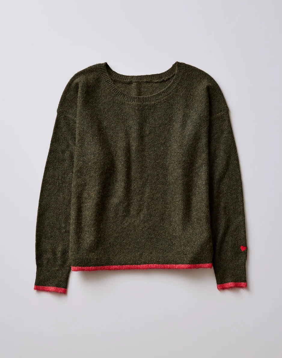 Drue Fuzzy Sweater: Fir w. Poinsettia