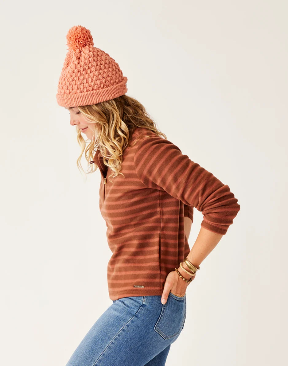 Clara Fleece Pullover: Chocolate Even Stripe - FINAL SALE
