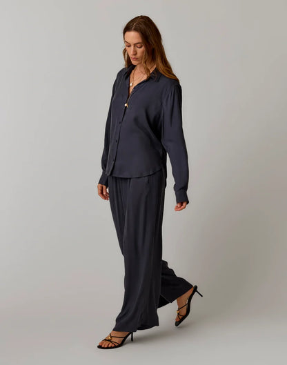 Angela Kindsilk Top: Washed Charcoal Blue