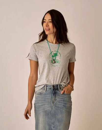 Cassidy Graphic Tee: Heather Grey Palm