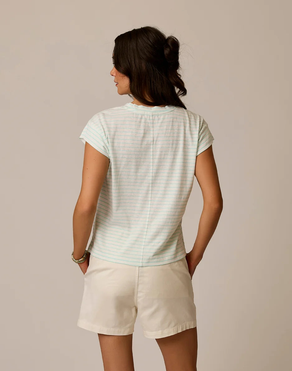 Astrid Hemp Tee: Lt. Aqua Stripe