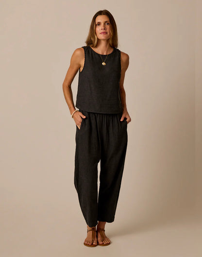 Freya Linen Pant: Black Chambray