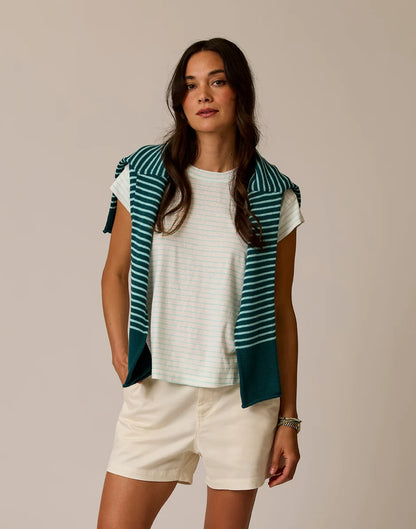Astrid Hemp Tee: Lt. Aqua Stripe