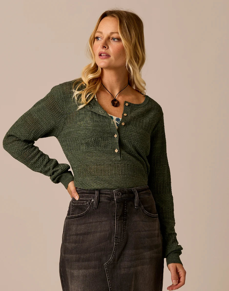 Amara Pointelle Sweater: Hazel Heather