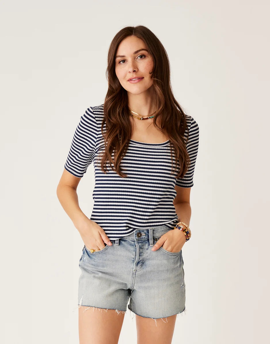 Asher Rib Top: Navy Stripe - FINAL SALE