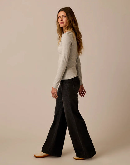 Farrah Lightweight Denim Wide Leg: Washed Black