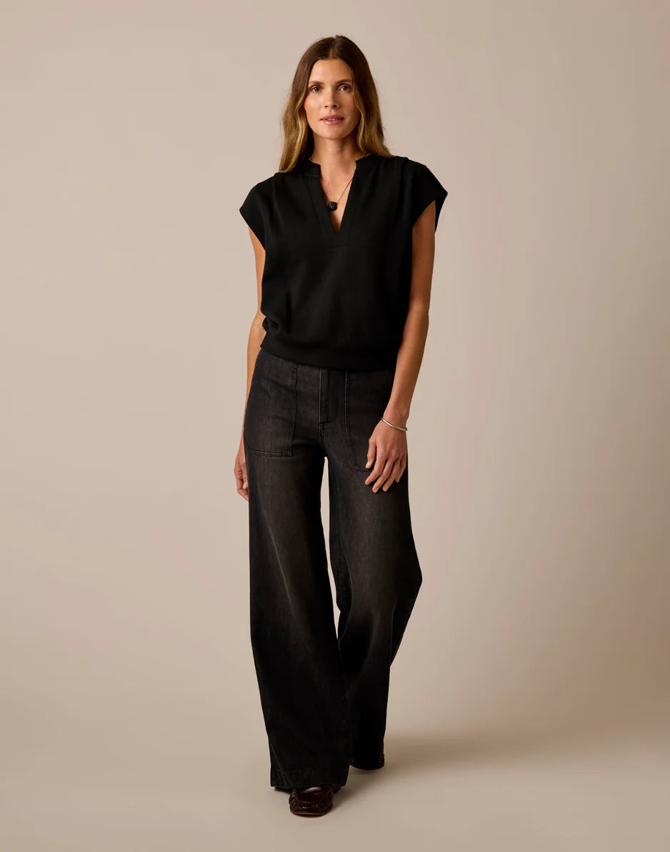 Farrah Lightweight Denim Wide Leg: Washed Black