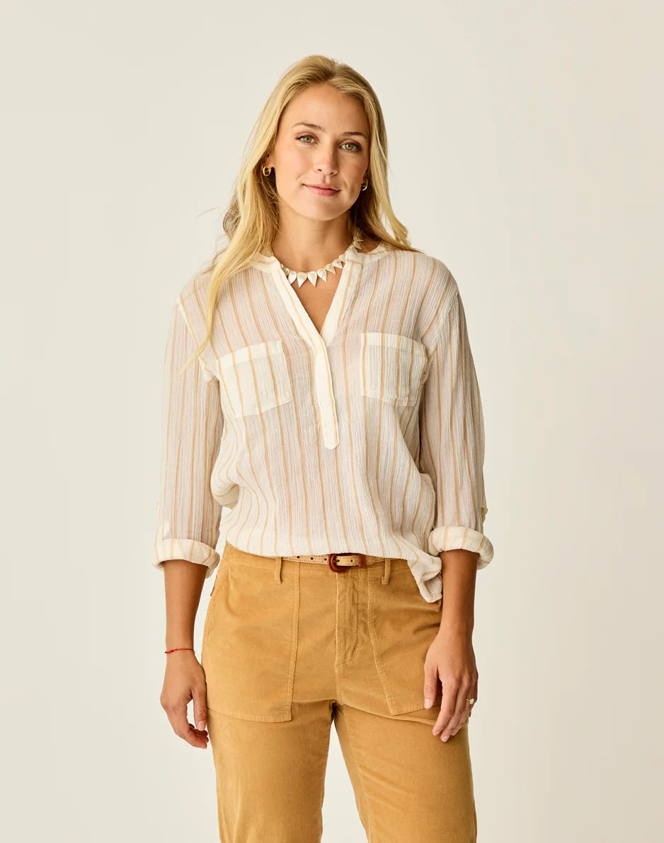 Dylan Gauze Shirt: Camel Stripe