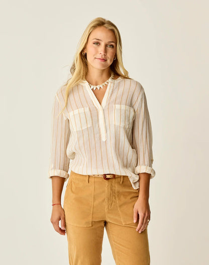 Dylan Gauze Shirt: Camel Stripe
