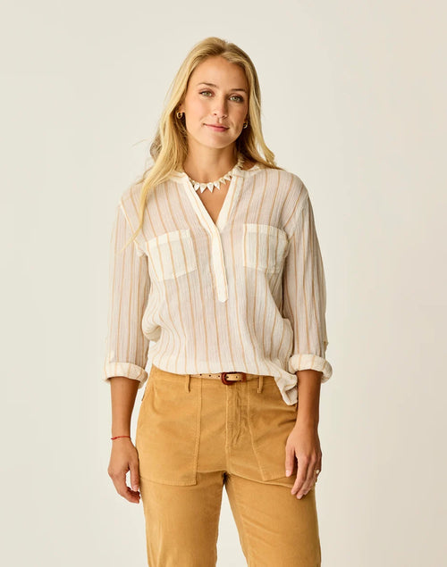 Dylan Gauze Shirt: Camel Stripe