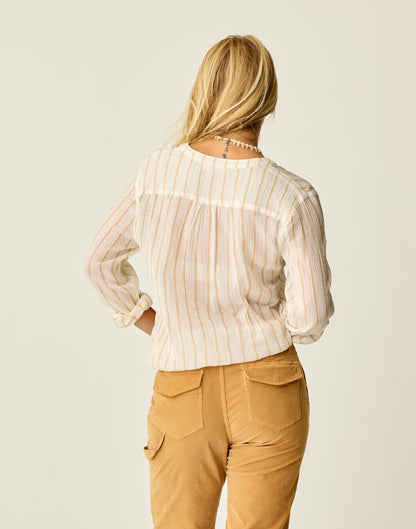 Dylan Gauze Shirt: Camel Stripe