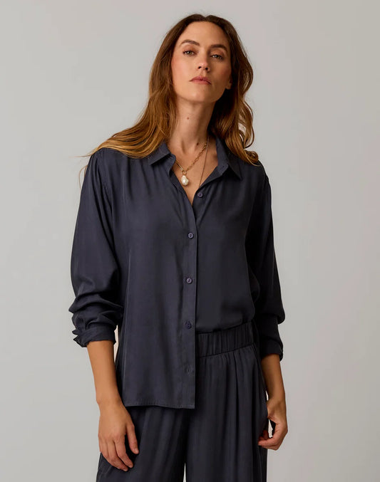 Angela Kindsilk Top: Washed Charcoal Blue