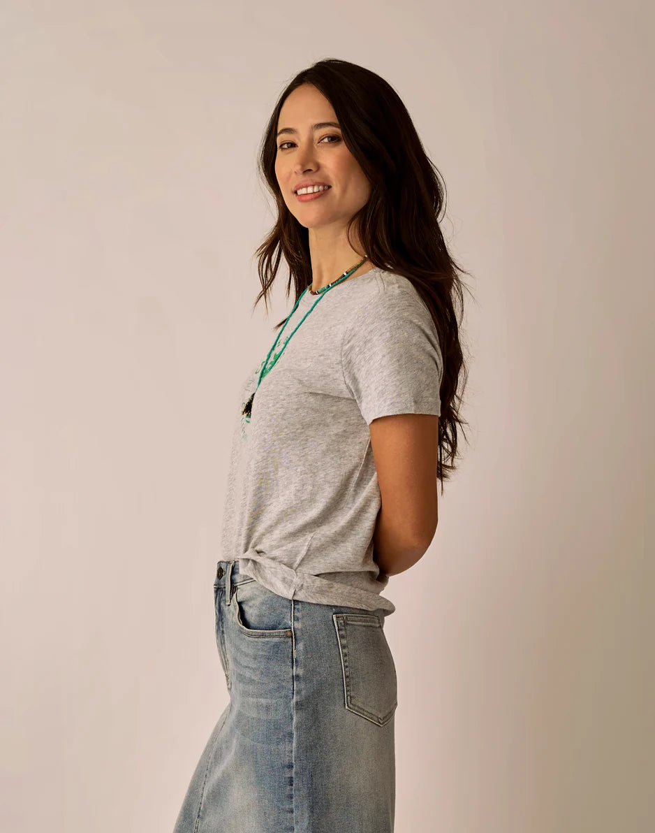 Cassidy Graphic Tee: Heather Grey Palm