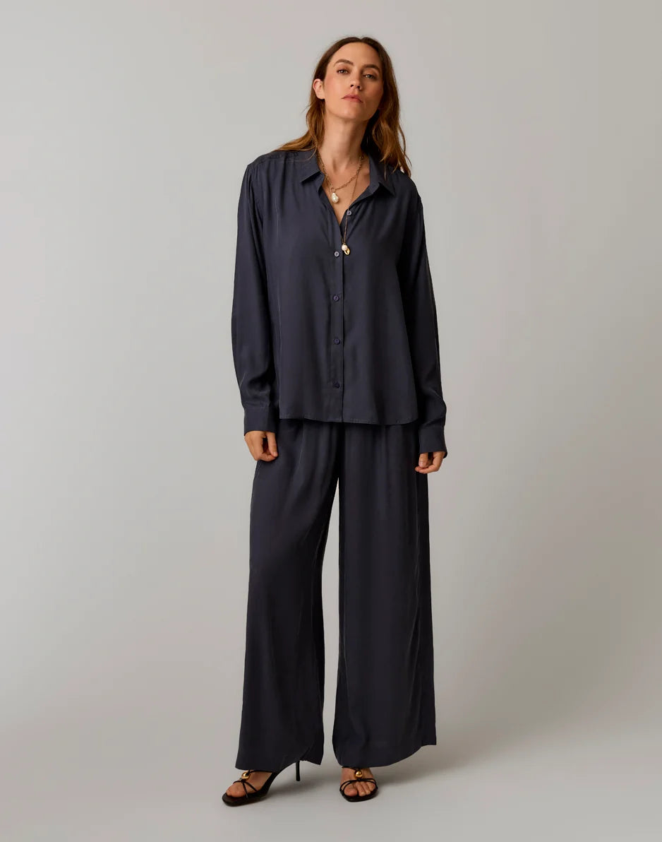 Angela Kindsilk Top: Washed Charcoal Blue