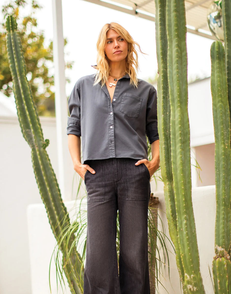 Farrah Lightweight Denim Wide Leg: Washed Black