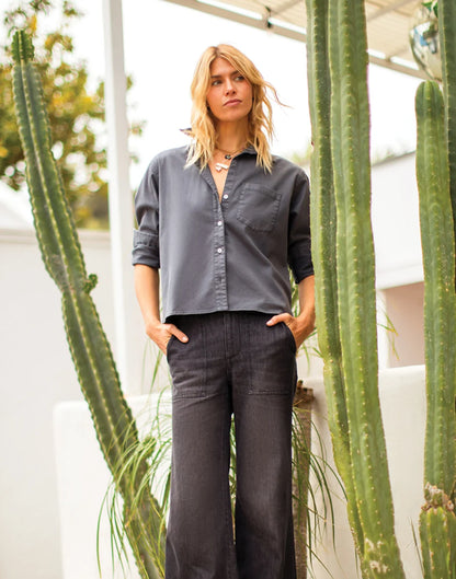 Farrah Lightweight Denim Wide Leg: Washed Black