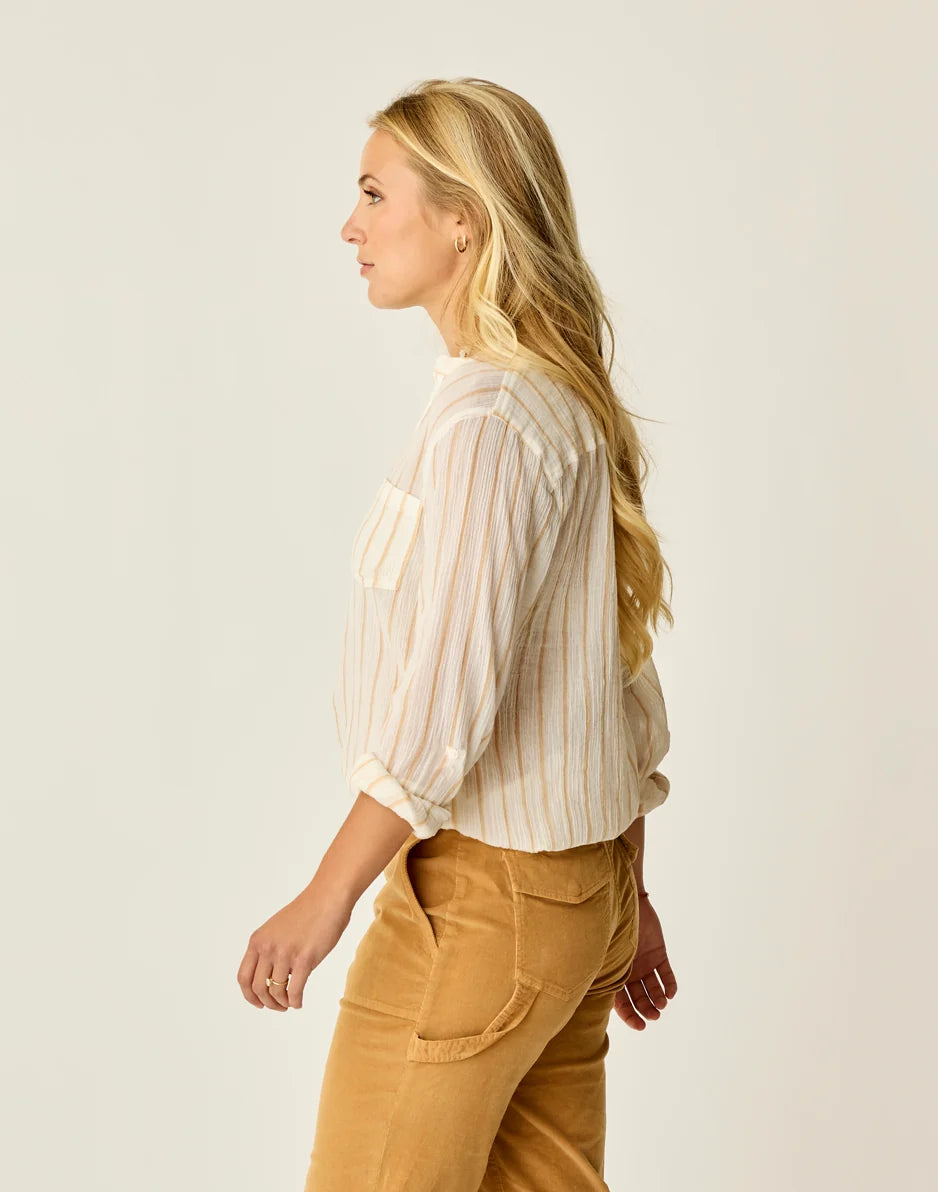 Dylan Gauze Shirt: Camel Stripe