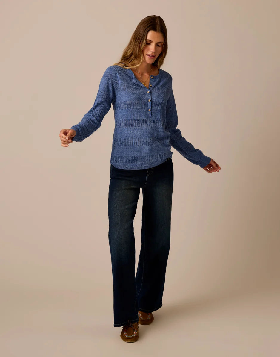 Amara Pointelle Sweater: Denim Heather