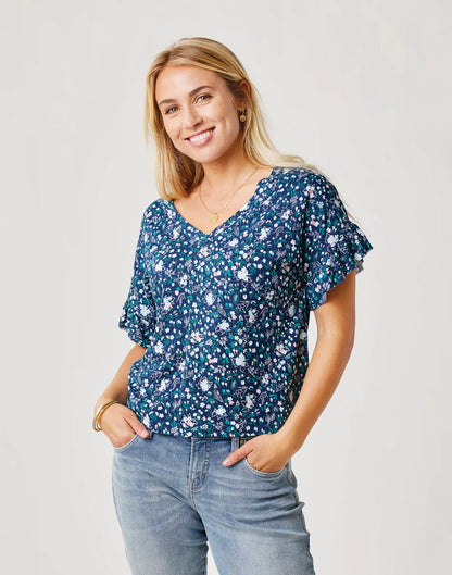 Hazel Top: Navy Floral - FINAL SALE