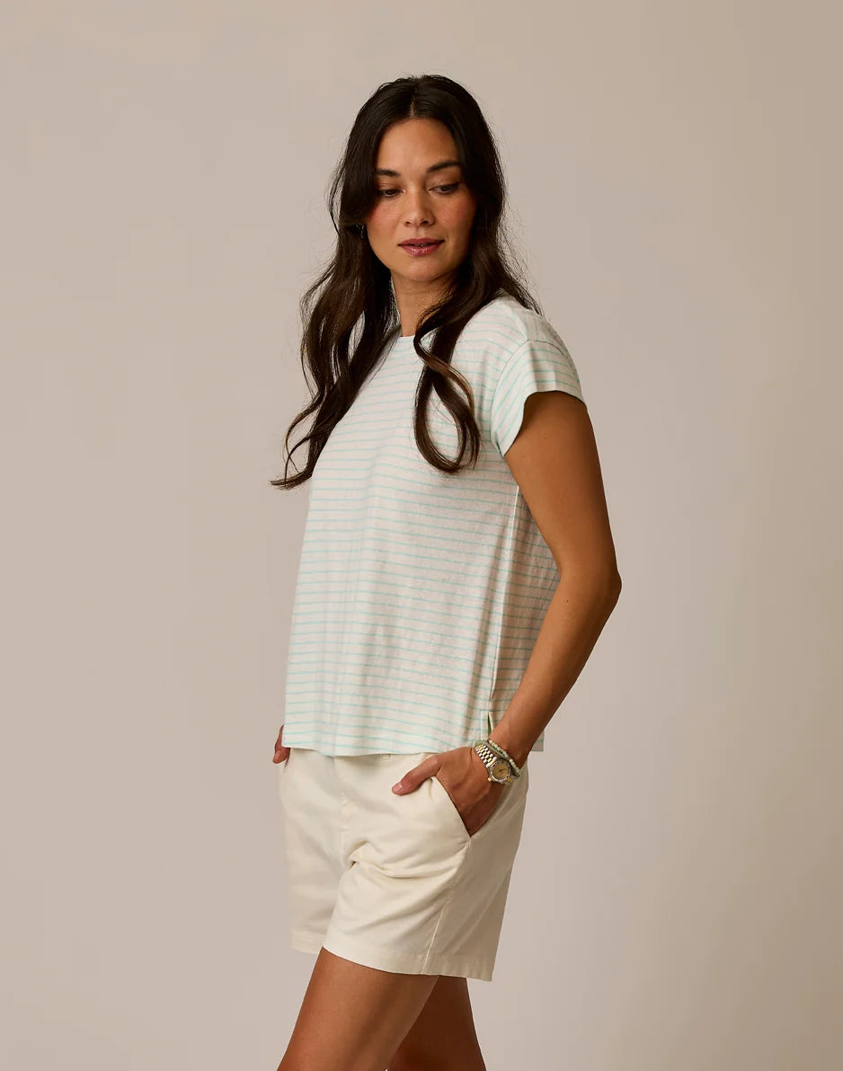 Astrid Hemp Tee: Lt. Aqua Stripe