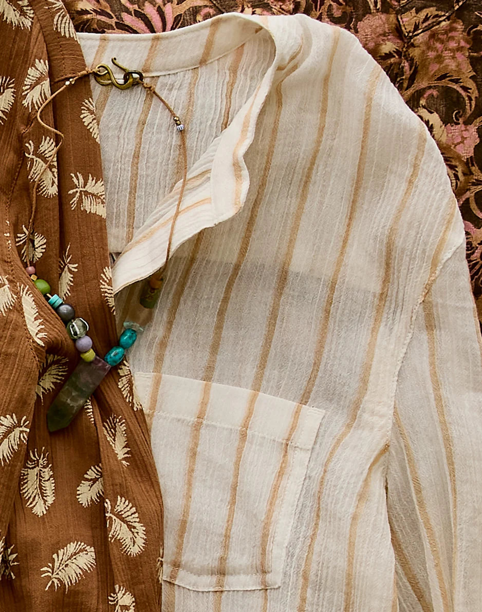Dylan Gauze Shirt: Camel Stripe