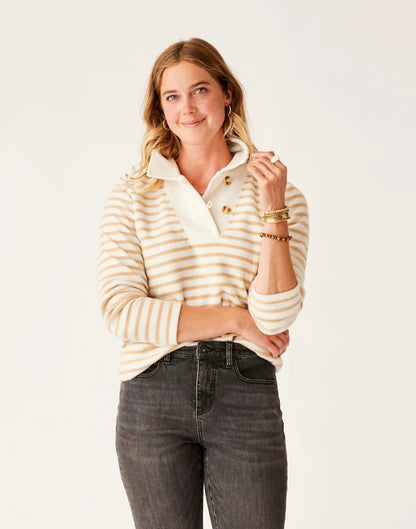 Clara Fleece Pullover: Birch Even Stripe - FINAL SALE