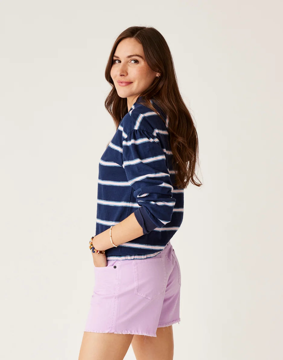Birdie Slub Hoodie: Navy Rugby Stripe - FINAL SALE