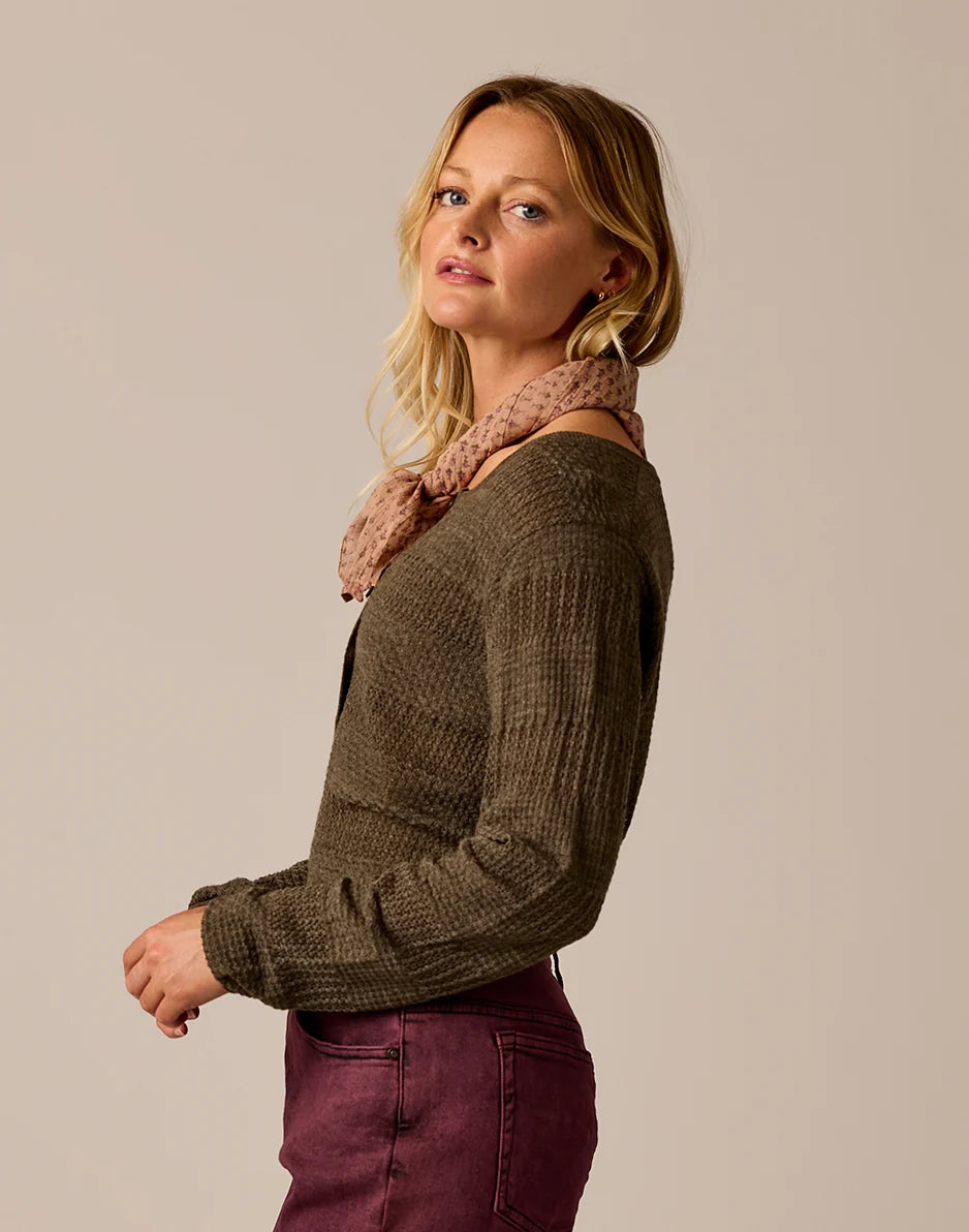 Amara Pointelle Sweater: Dark Olive