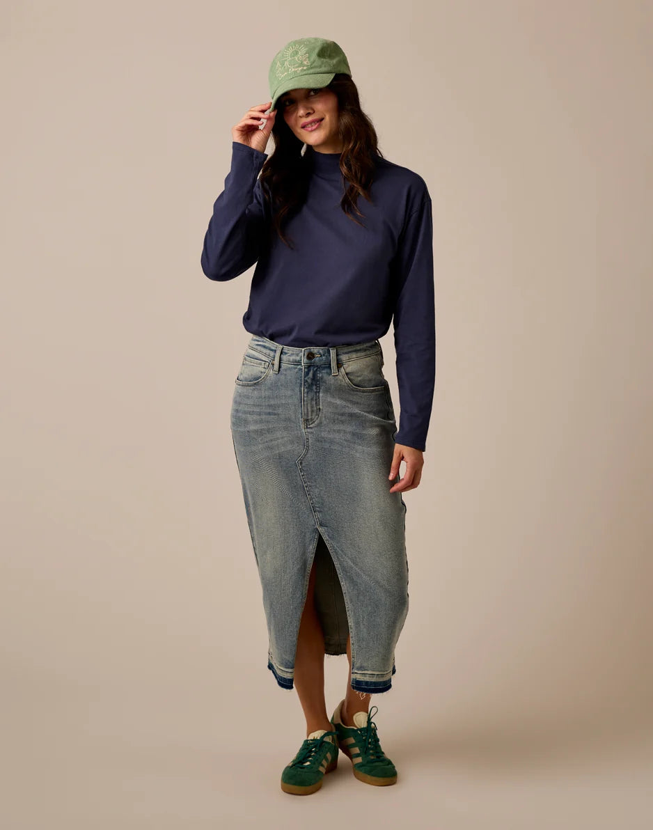 Bray Mockneck Top: Navy