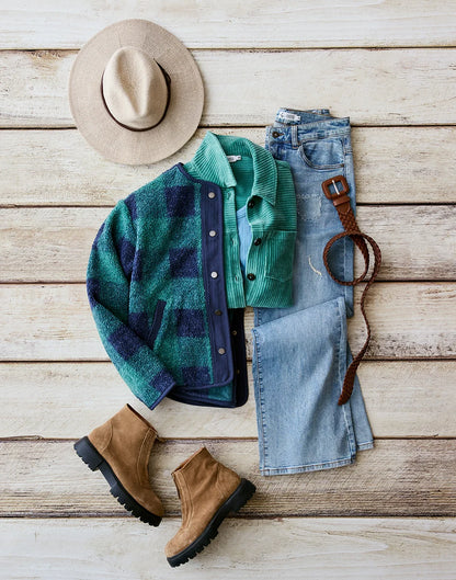 Hudson Stretch Cord Shacket: Forest - FINAL SALE