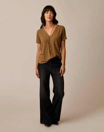Farrah Lightweight Denim Wide Leg: Washed Black