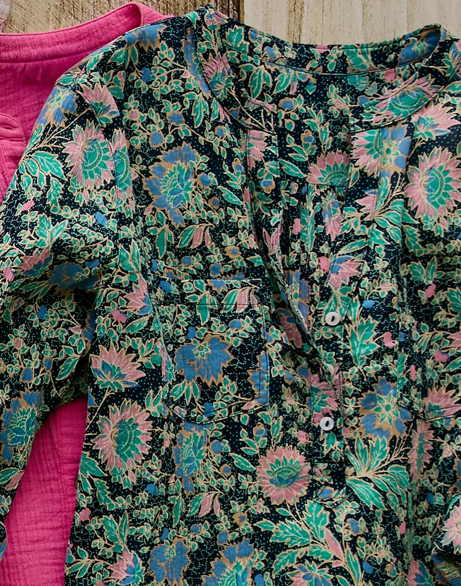 Dylan Gauze Shirt: Navy Multifloral