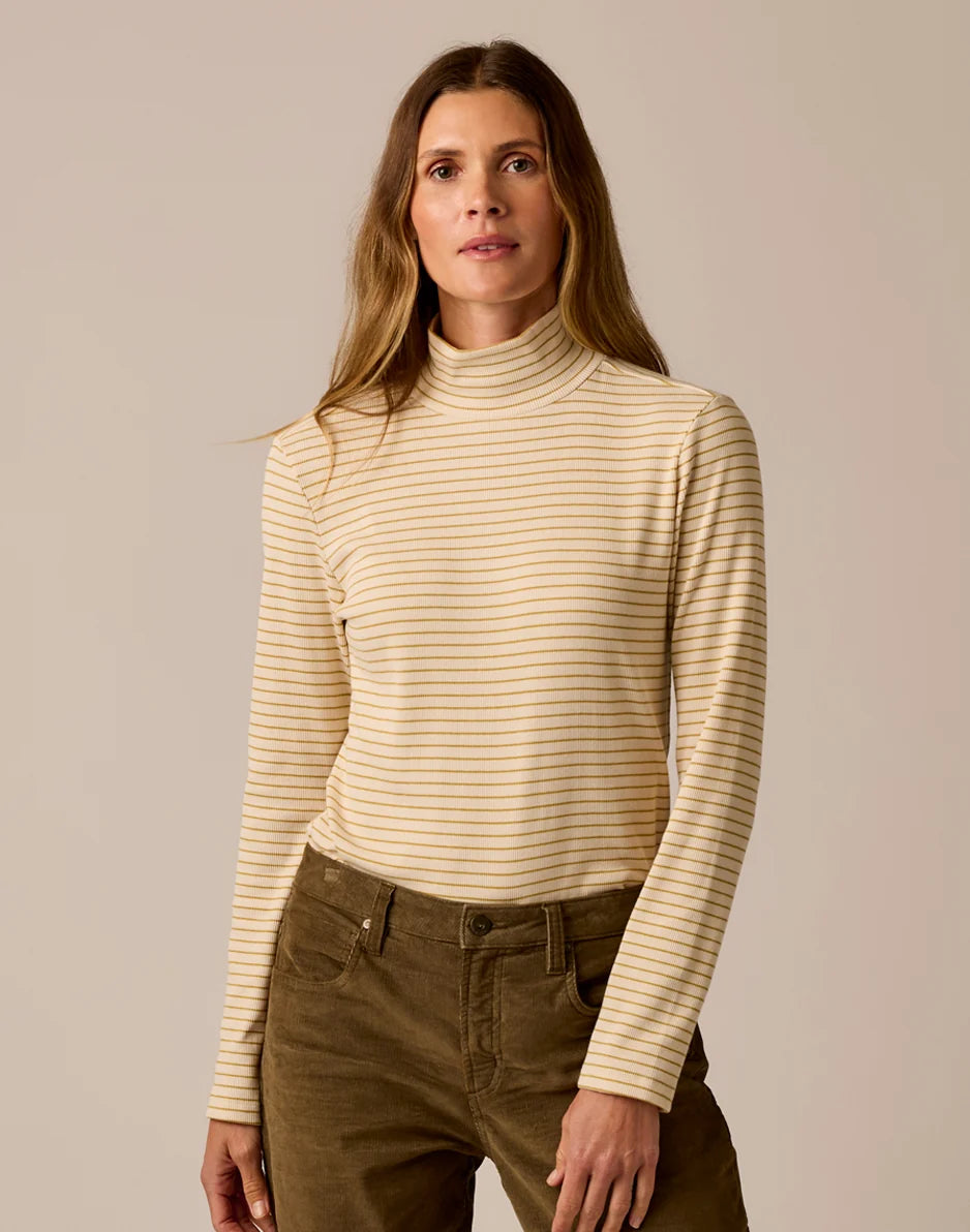 Denise Rib Turtleneck: Birch Stripe