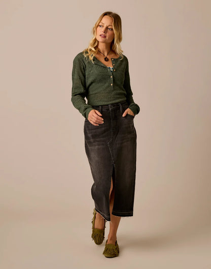 Amara Pointelle Sweater: Hazel Heather
