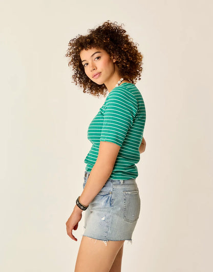 Asher Rib Top: Jade Stripe - FINAL SALE