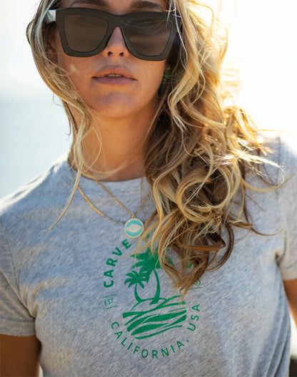 Cassidy Graphic Tee: Heather Grey Palm