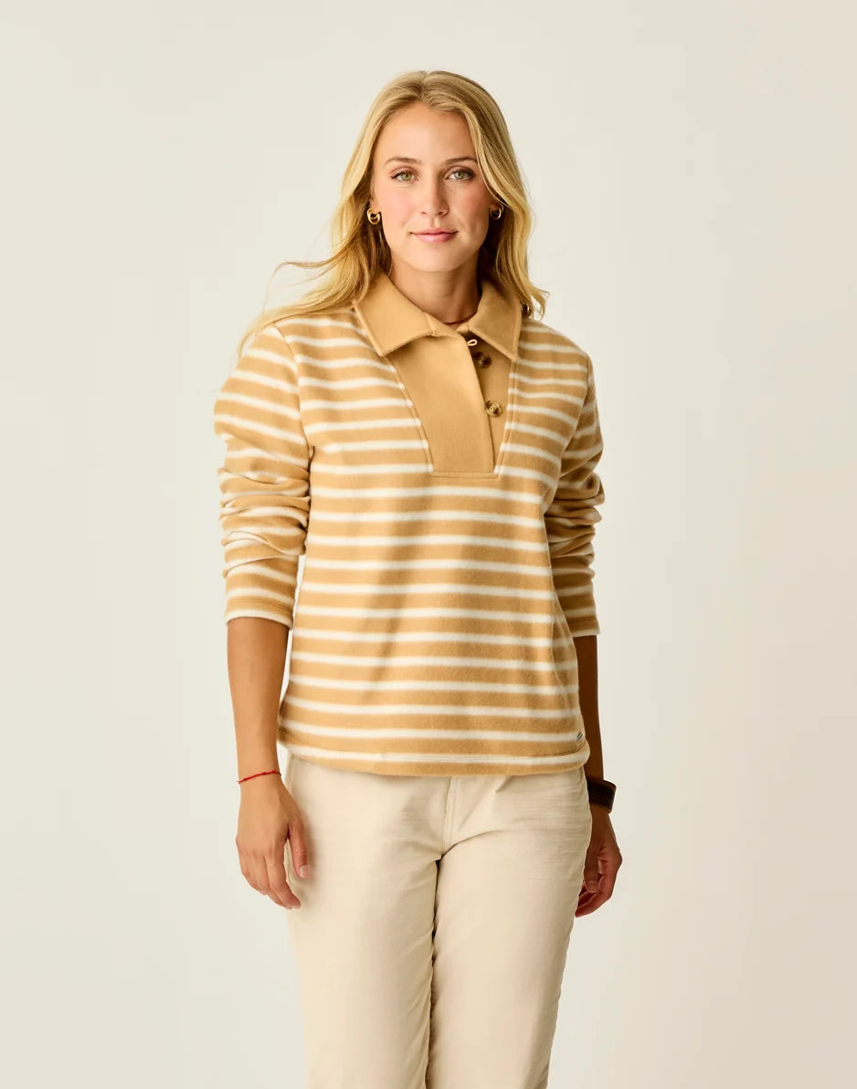 Clara Fleece Pullover: Camel Even Stripe