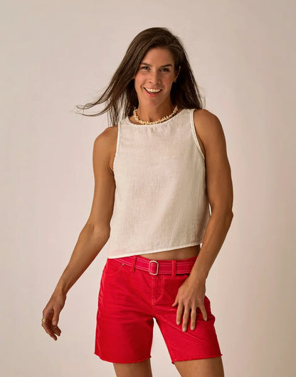 Lou Linen Tank: Cloud Chambray